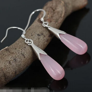 

hot sell new - Free shipping Pair Pink Cat Eye Stone 925 Sterling Silver Earrings