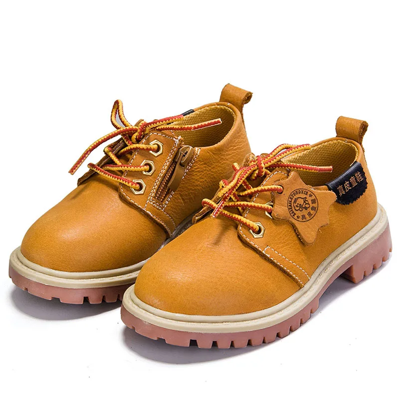 Модные детские ботинки в стиле ретро; повседневная спортивная обувь из натуральной кожи для мальчиков; зимняя детская кожаная обувь; зимние сапоги до середины икры; KS75 - Цвет: Orange