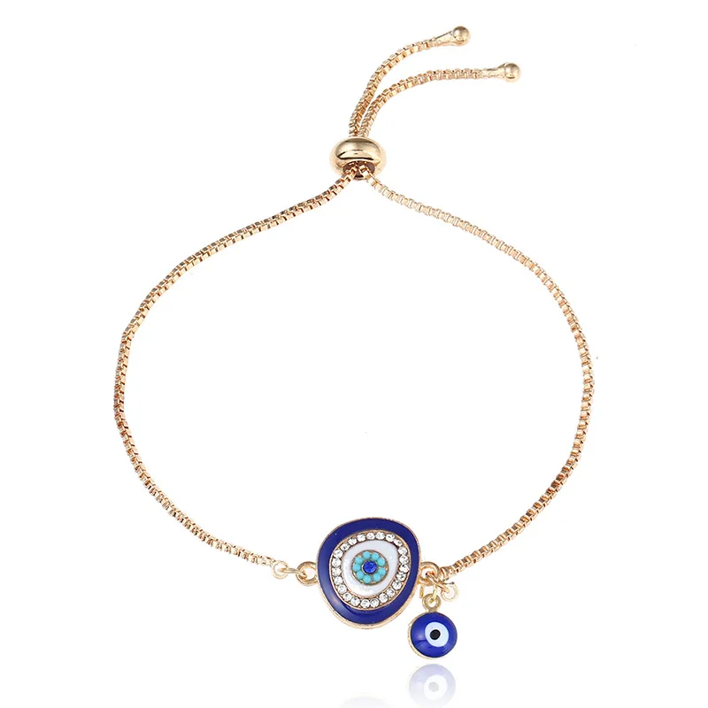 

New Fashion Gold Chain Blue Evil Eyes Bracelet Enamel Crystal Evil Eyes Charm Bracelet Adjustable for Woman Turkish Jewelry Gift
