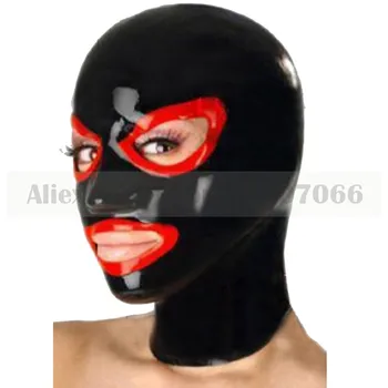 

Hot women exotic latex hoods mask open eyes mouth spliced handmade hood RLM040
