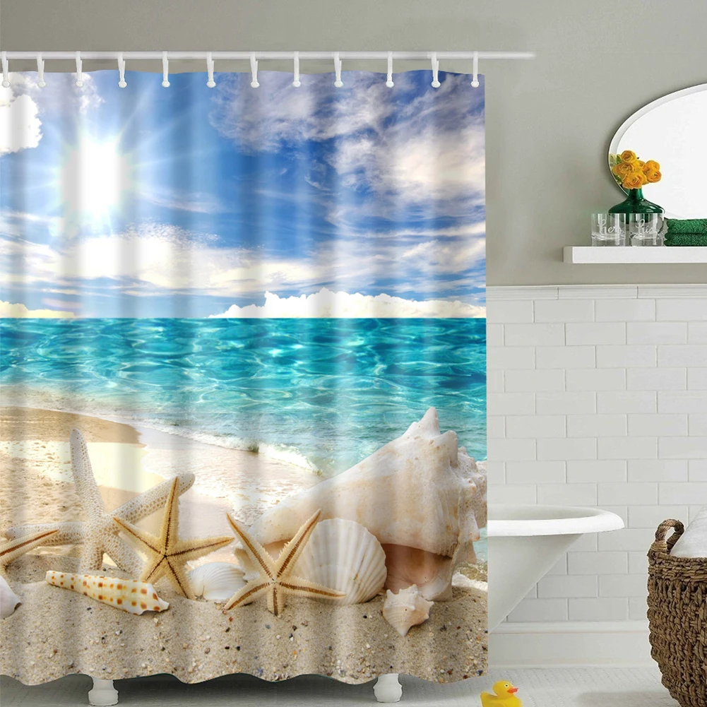 

Digital Printing Eco-friendly Easy Clean Fashion Polyester Fabric Hanging Long Cover Shower Curtain Waterproof Shell Simple