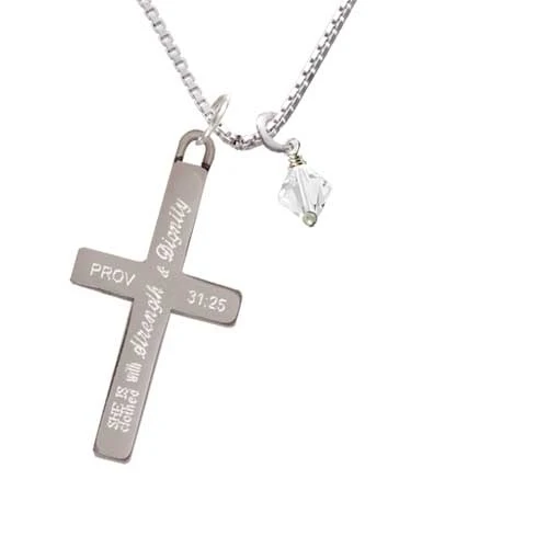 April - Clear - 6mm Crystal Bicone - Strength and Dignity - Cross Necklace (1)