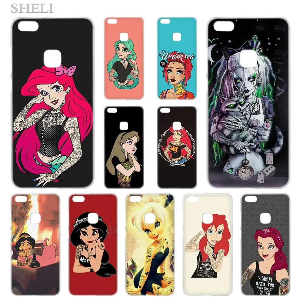 

SHELI Tattooed Alice Ariel Jasmine Transparent Hard Phone case cover for Huawei P8 P9 P10 P20 Lite 2017 Plus Pro Mate 10 Lite
