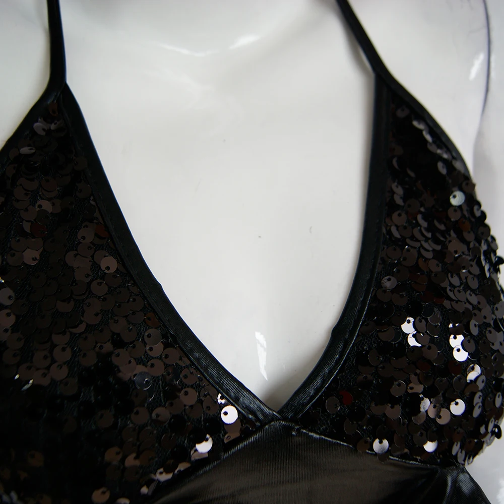 2 Pcs Clubwear Sexy Outfits Black Halter Shiny Sequin Mini Dresses Women Pole Dancing Club Party Dress Robe Femme (5)