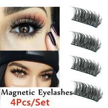Профессиональные 3D Двойные магнитные ресницы натуральные без клея многоразовые Поддельные Накладные ресницы для наращивания ручной работы 4 шт