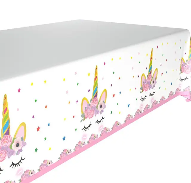 108*180 سنتيمتر الكرتون يونيكورن الوردي مفرش طاولة من البلاستيك غطاء حزب الديكور ل عيد ميلاد الاطفال حزب لوازم الديكور