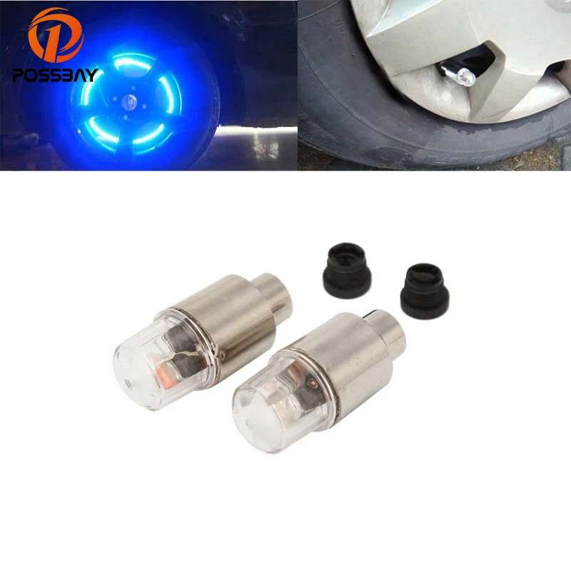 

POSSBAY 2Pcs Car Tire Valve Caps Dust Cover Motor Bicycle Wheel Tyre Air Valve Cap For BMW Audi VW LED Blue Tire Cover