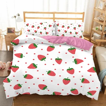 

Classic bedding set 3D Fruit strawberry Printed 3pcs set duvet cover set Pastoral bed sheet AB side duvet cover bed Pillowcase