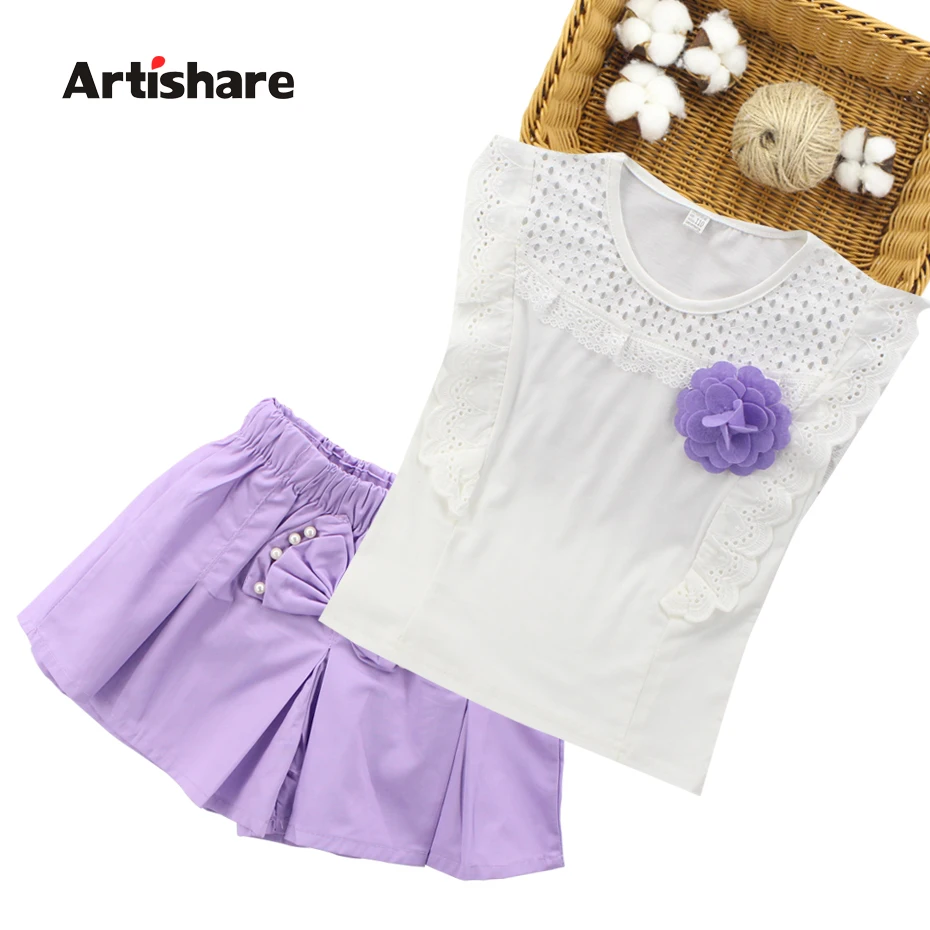 

Summer Girls Sets Lace Vest + Shorts 2 PCS Kids Clothing Sets Teenage Girls Clothes 10 12 14 Year Children Clothing