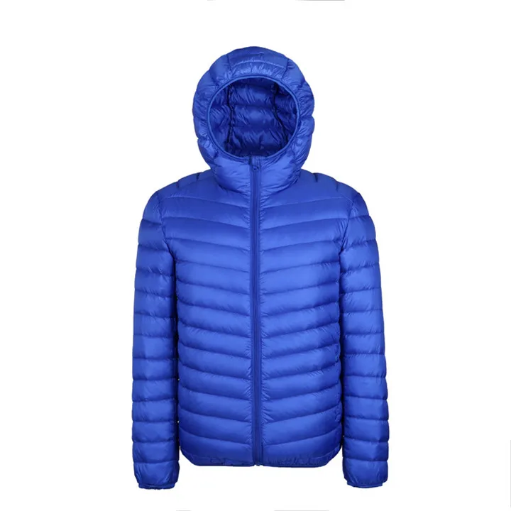 Зимняя Легкая белая пуховая мужская теплая пуховая куртка с капюшоном, пальто, модная повседневная куртка на молнии с карманом, большой размер, чистый пуховик - Цвет: Blue