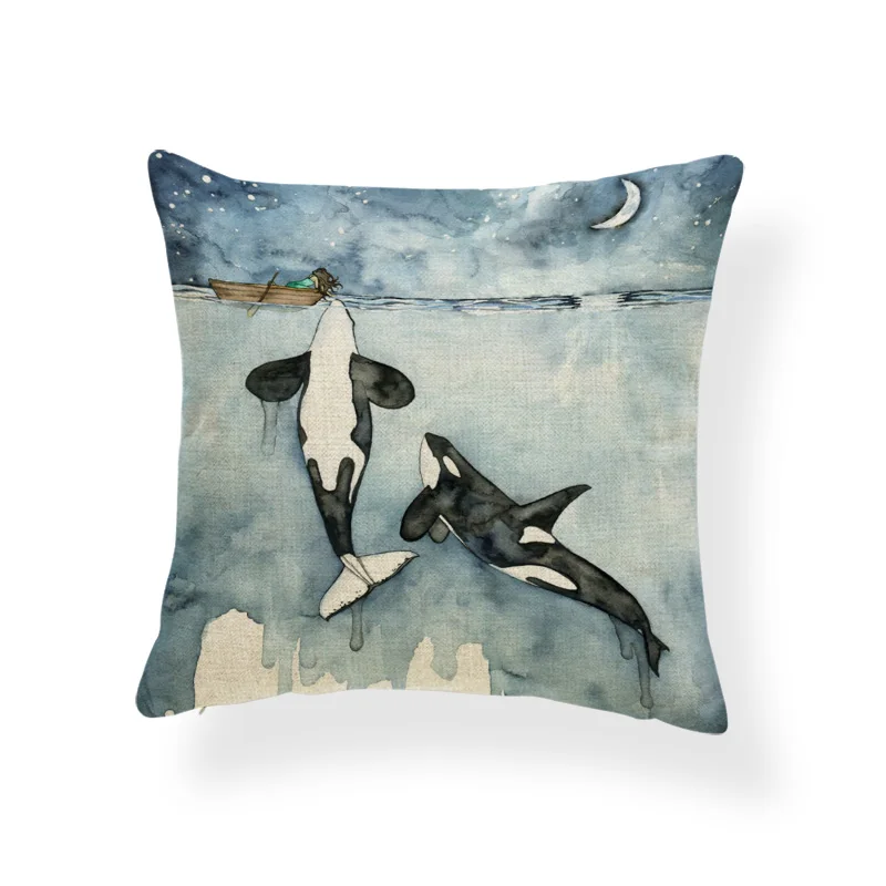 Наволочка на подушку с изображением китов, океанских волн, Чехол на подушку с изображением пальмы, Чехол на подушку, украшение в виде краба, дакимакура, 43 см, полиэстер, окрашенный - Цвет: 20