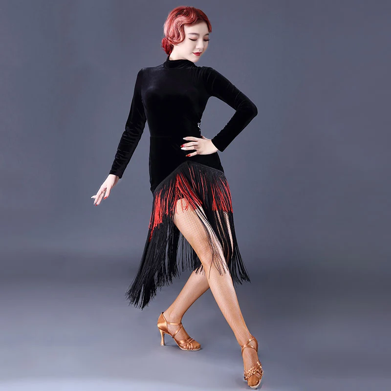 Latin Dance Dress Fringe Dress Rave Festival Clothing Velvet Haut Danse