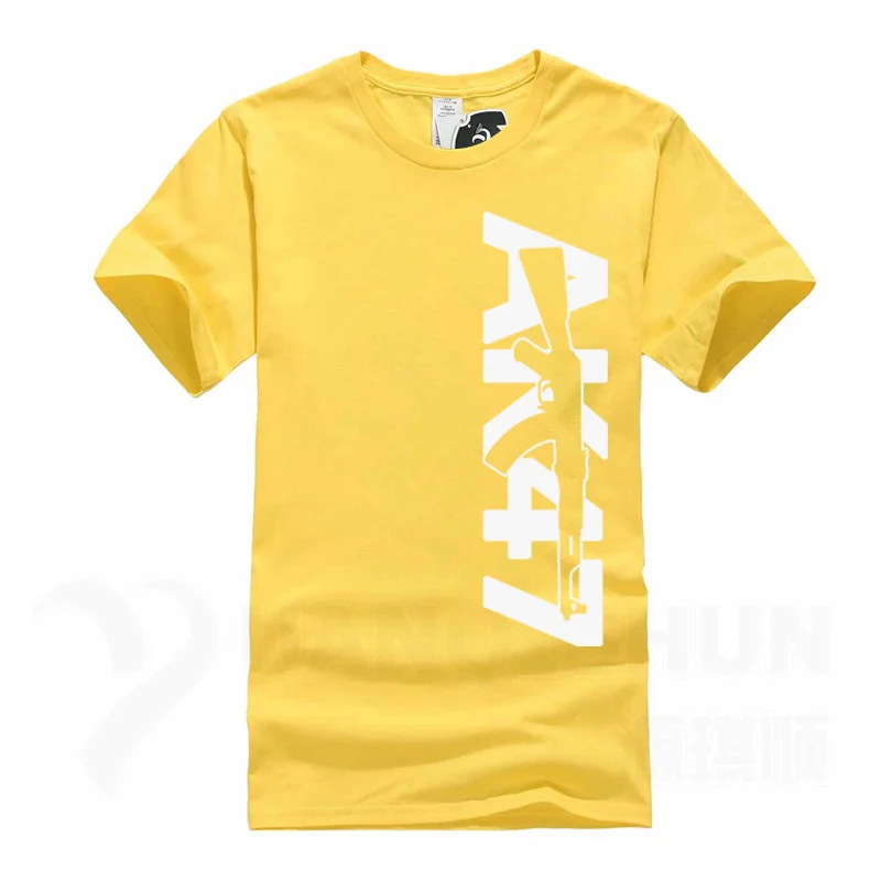 Boutique Men Tops Tees Summer Fashion New AK47 Printed T Shirt Short Sleeve Men AK 47 Rifle Gun Personalized T Shirts 3XL - Цвет: Yellow 1