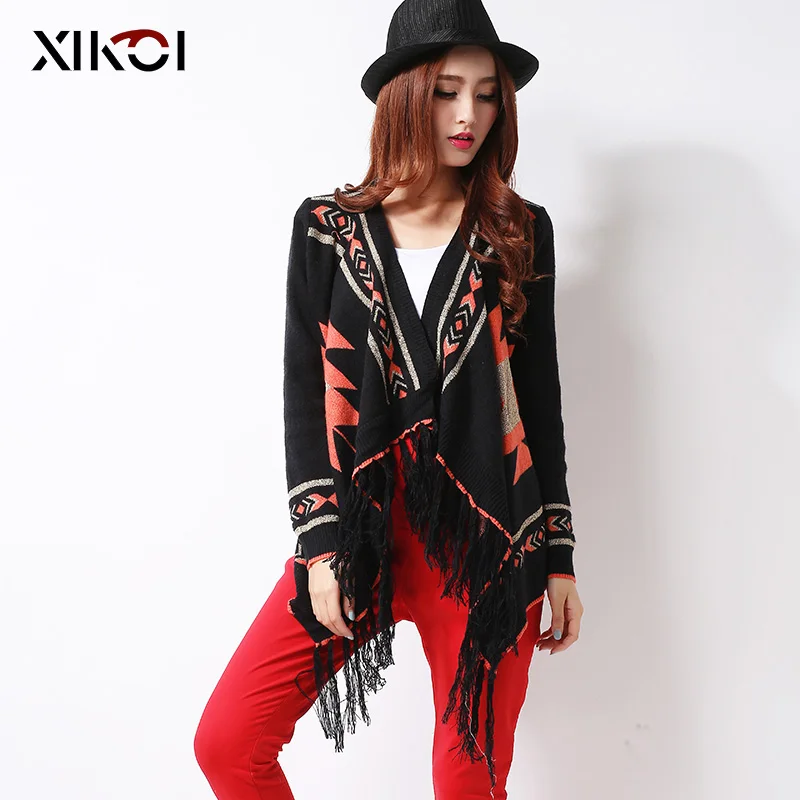 XIKOI Winter Tassel Women's Cardigans Kimono Sweater Fashion Geometric Thick Knitted Women Sweaters Casaquinho Poncho Rebeca XIKOI Winter Tassel Women's Cardigans Kimono Sweater Fashion Geometric Thick Knitted Women Sweaters Casaquinho Poncho Rebeca