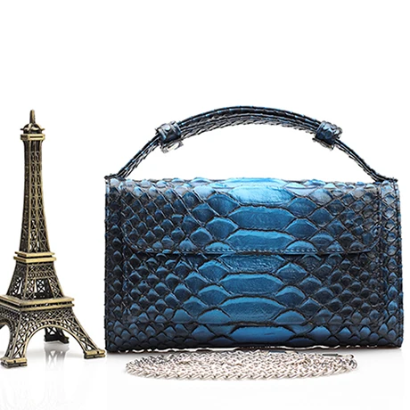 Genuine Leather Day Clutch Crocodile Pattern Phone Clutch Python Pattern Pouch Shoulder Crossbody Bag Ostrich Pattern Women Tote - Цвет: Snake Black Blue