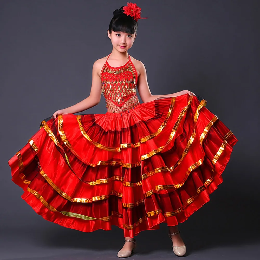 LOlanta Girls Spanish Flamenco Skirt Gypsy Belly Dancer Performance Costume Set 4-11 Years kids clothes children dance suit