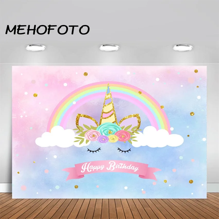 

MEHOFOTO Unicorn Themed Backdrop Rainbow Flower Unicorn Baby Photo Background Child Kids Birthday Party Photography Backdrops