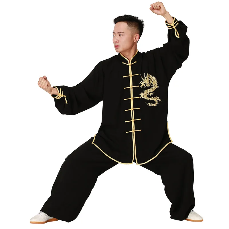 

2019 new martial arts set Male women performance competition taiji martial arts clothing embroidery dragon Tai Chi exercise set