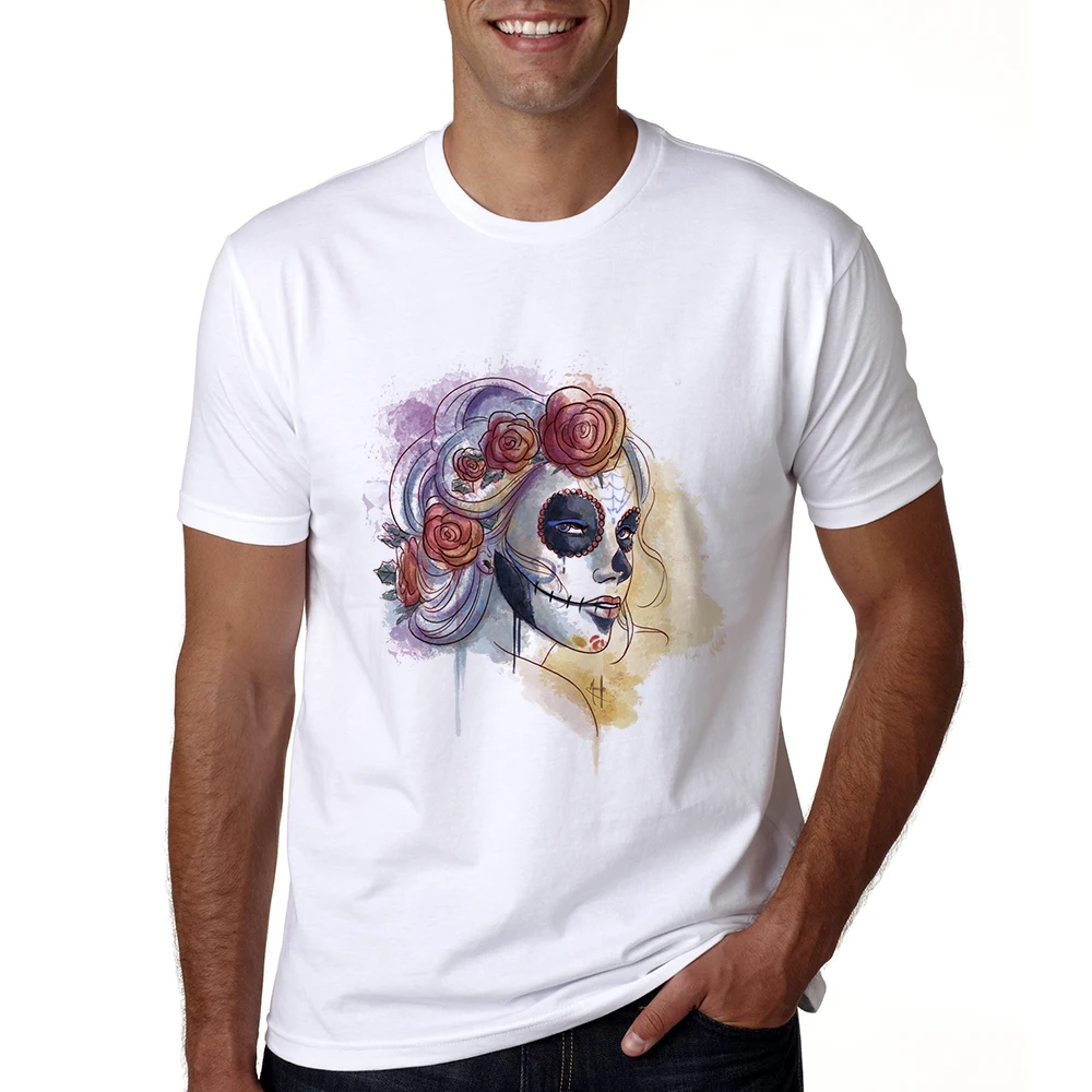 2018 Men Sugar Skull T Shirt Fashion Skull Design Short Sleeve Sugar