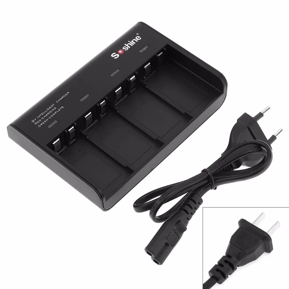 Soshine Black 4 слота смарт зарядное устройство с Светодиодный индикатор для 9 в li ion/Ni