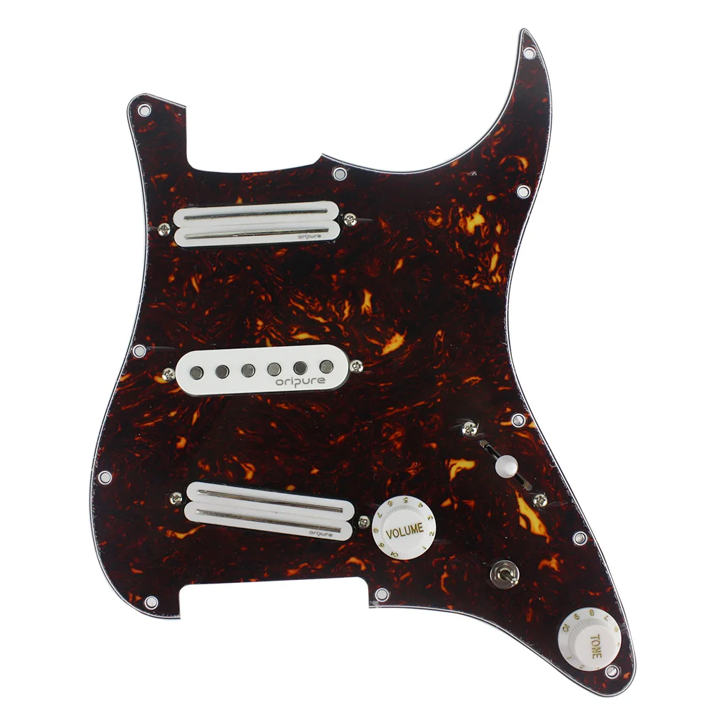 

OriPure Brown Tortoise Loaded Guitar Pickguard Strat SSS 11 Hole Dual Rail & Single Coil Alnico 5 Pickup Guitar Parts