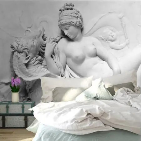 Пользовательские 3D обои Европейский стиль стерео статуя черный и белый Ангел фото настенные фрески Гостиная ТВ диван фон Настенный декор