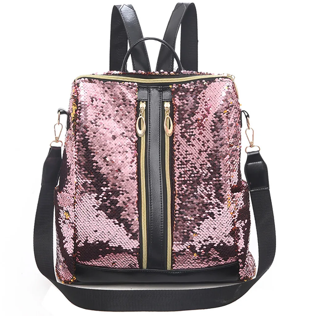 

Women's Backpack Shiny Sequins Lightening Canvas Backpack Zipper Student Street Style