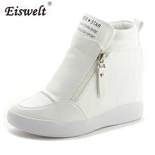 Eiswelt/2017 Для женщин на танкетке ботильоны на каблуках женская обувь с увеличенной платформе подошва модные Повседневное обувь на молнии # zqs156
