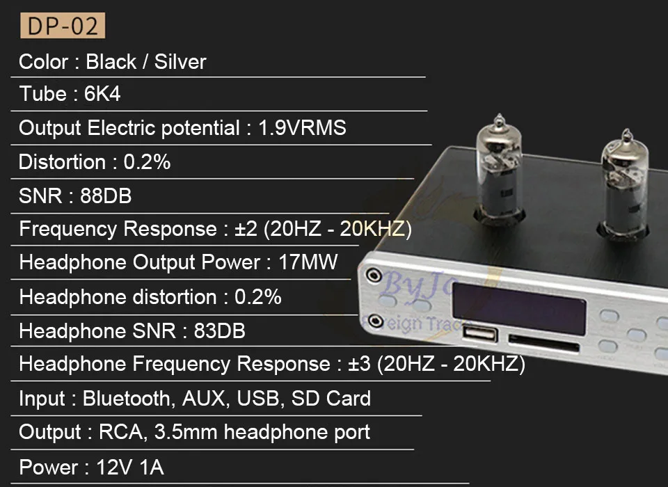 DP-02 Bluetooth 4.0 HiFi 6k4 Tube Amplifier Portable preamplifier Headphone Amplifier audio board U disk SD card input