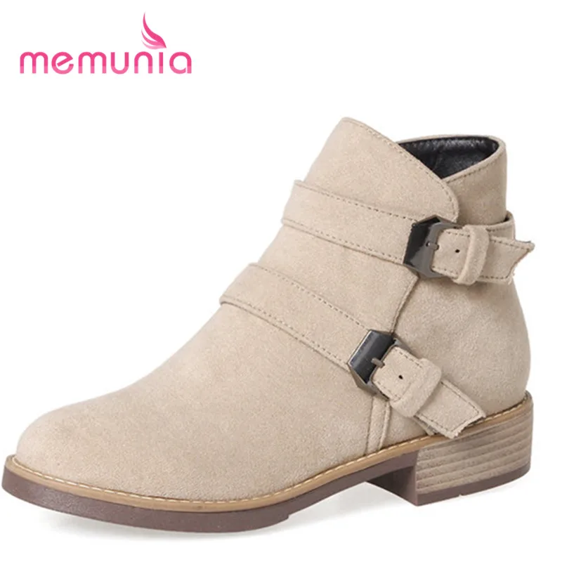 

MEMUNIA 2018 new high quality ankle boots for women fashion two buckle boots autumn button basic women boots