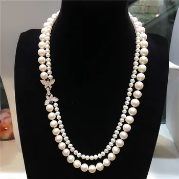 

Hand knotted 9-10mm white natural freshwater pearl tassel long sweater chain necklace fashion jewelry