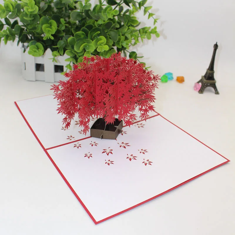  New Creative 3D DIY Red Maple Leaf Wish Crad Fashion Wedding Party Invitation Cards Upscale Event P - 32989675101