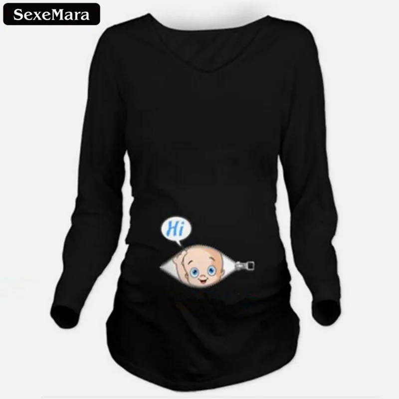 SexeMara Мода Молнии Детские Печатных Толстовка Черный Повседневная Материнства