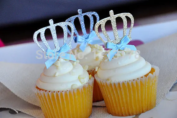 Little prince cupcake toppers Baby Shower King Crown Picks wedding baby