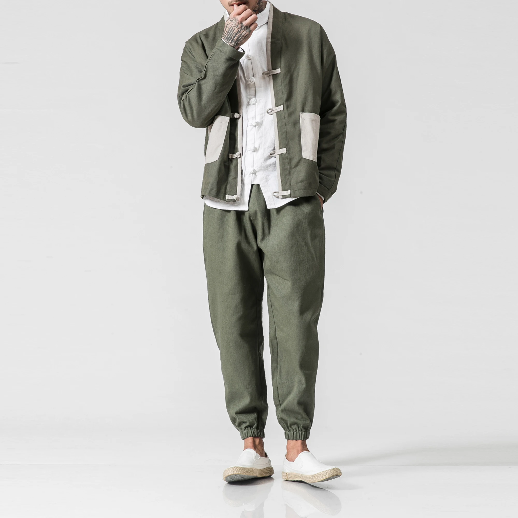 Casual Brown noir Nouveau Hommes Mode Automne Dark Veste Mâle Kung Lâche Green Style Hip Fu Survêtement army Hop Chinois De Manteau Printemps Vêtements uPZikOX