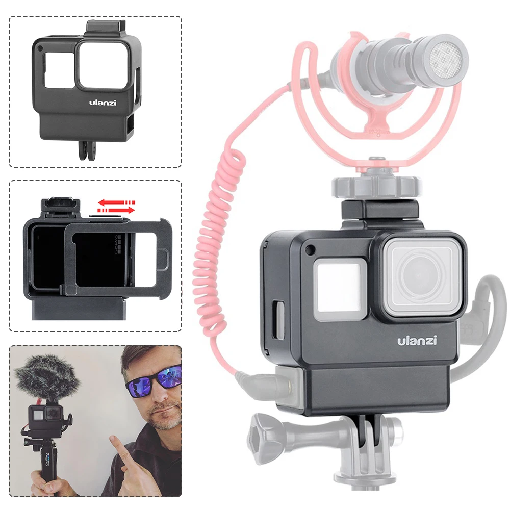

ULANZI V2 V2 Pro Vlog Housing Case for GoPro V3 V3 Pro Vlogging Cage Frame Shell with Mic Cold Shoe Mount for GoPro Hero 7 6 5