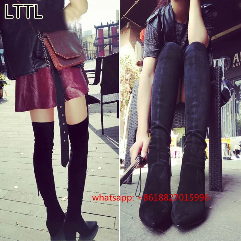 

2017 Autumn Winter New Women Solid Long Boots Fashion Korean Version Pointed-Toe Back Zipper Over The Knee Boots Martin Boots