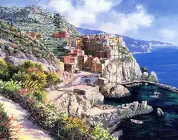 Бесплатная доставка средиземноморском острове деревне Пейзаж морской пейзаж маслом отпечатки на холсте напечатаны на холсте украшения
