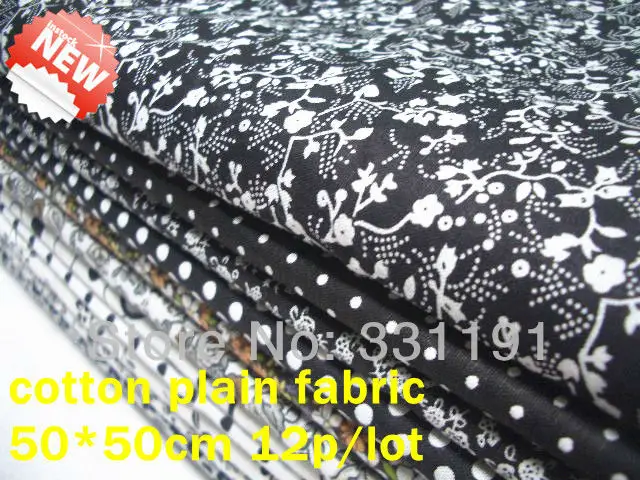 

Superdeal!Free Shipping 100% Cotton fabric Black dot floral Serie for DIY Quilting Patchwork each piece 50*50cm 12pcs/lot