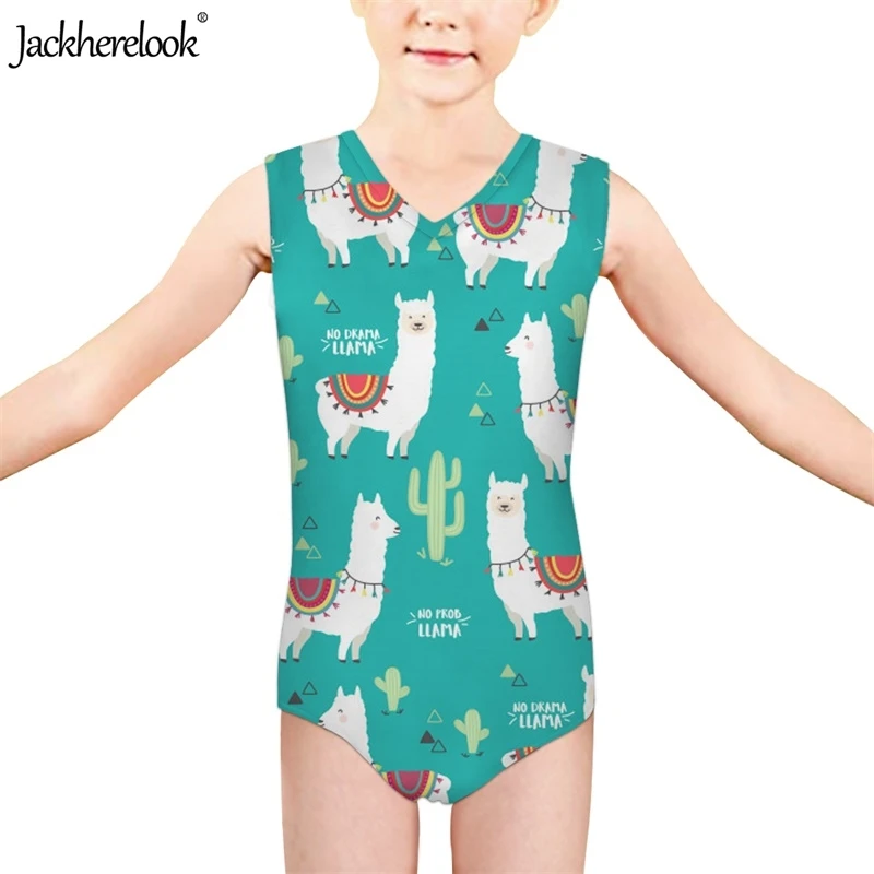 

Jackherelook Tropical Alpaca Pattern Bathing Wear Breathable Girls Kids Swimsuit Student One Pieces V-neck Summer Beachwear