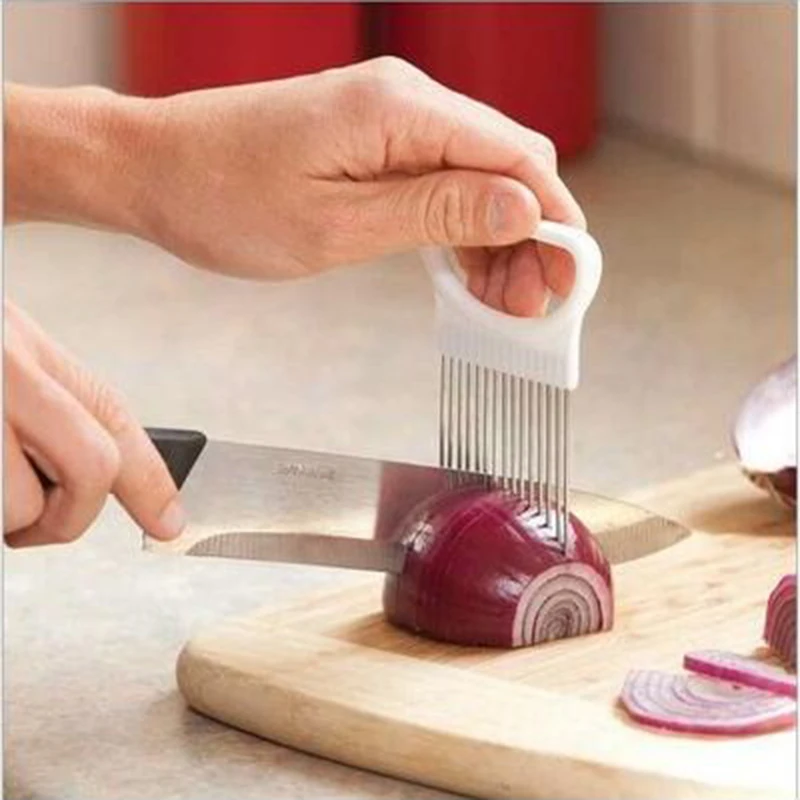 Легкий разрез лук держатель для картошки вилка для лука, из нержавеющей стали инструмент для нарезки томатный резак держатель кухонная принадлежность для резки 10
