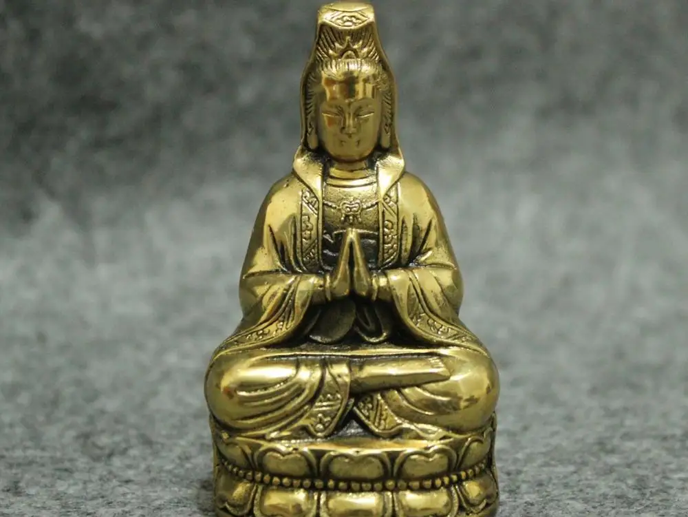 

Folk China Chinese Brass Buddhism Pray Kwan-Yin Quan Yin Buddha Statue Figurine height:8cm