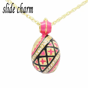 

slide charm Popular Jewelry Pink Cross Drops Black Striped Gold Russian Egg 45cm Pendant Necklace Free shipping