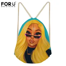 FORUDESIGNS/сумки на шнурке для женщин, черный, художественный Африканский, для девочек, пляжная сумка с принтом, Дамский мини-рюкзак, детские сумки для книг