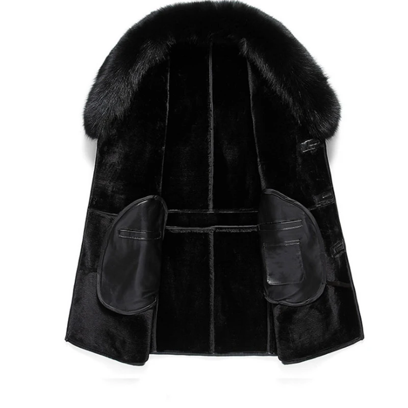  Russian Winter Fox Fur Collar Leather Jacket Men New Business Casual Medium Long Windbreaker Coat M - 32915350818