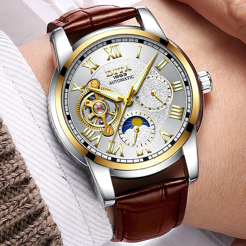 

Mens Mechanical Watch Clock Skeleton Wristwatches Top Brand Luxury Montre Homme Geniune Leather strap Relogio Masculino