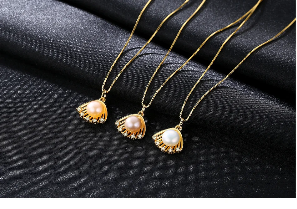 

S925 Sterling Silver Scallops Pearl Pendant Elegant Women's Jewelry Accessories CS03