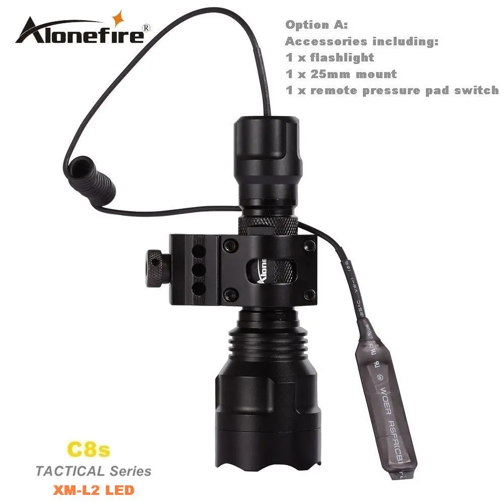 AloneFire C8 CREE XM-L2 U3 светодиодный тактический светильник фонарь 20 мм крепление для страйкбола прицел ружья светильник 18650 батарея - Испускаемый цвет: Option A