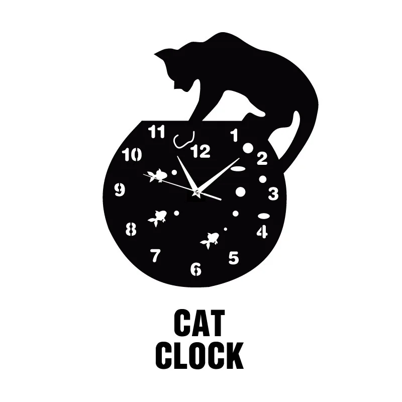 

Creative Kitten Wall Clock Stereo Acrylic Living Room Bedroom Wall Decoration Mute #GZ002