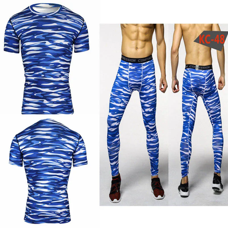 Blue White short sleeves long pants sport men suits